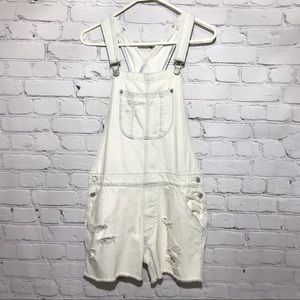 American Eagle | Distressed Light Overall Shorts